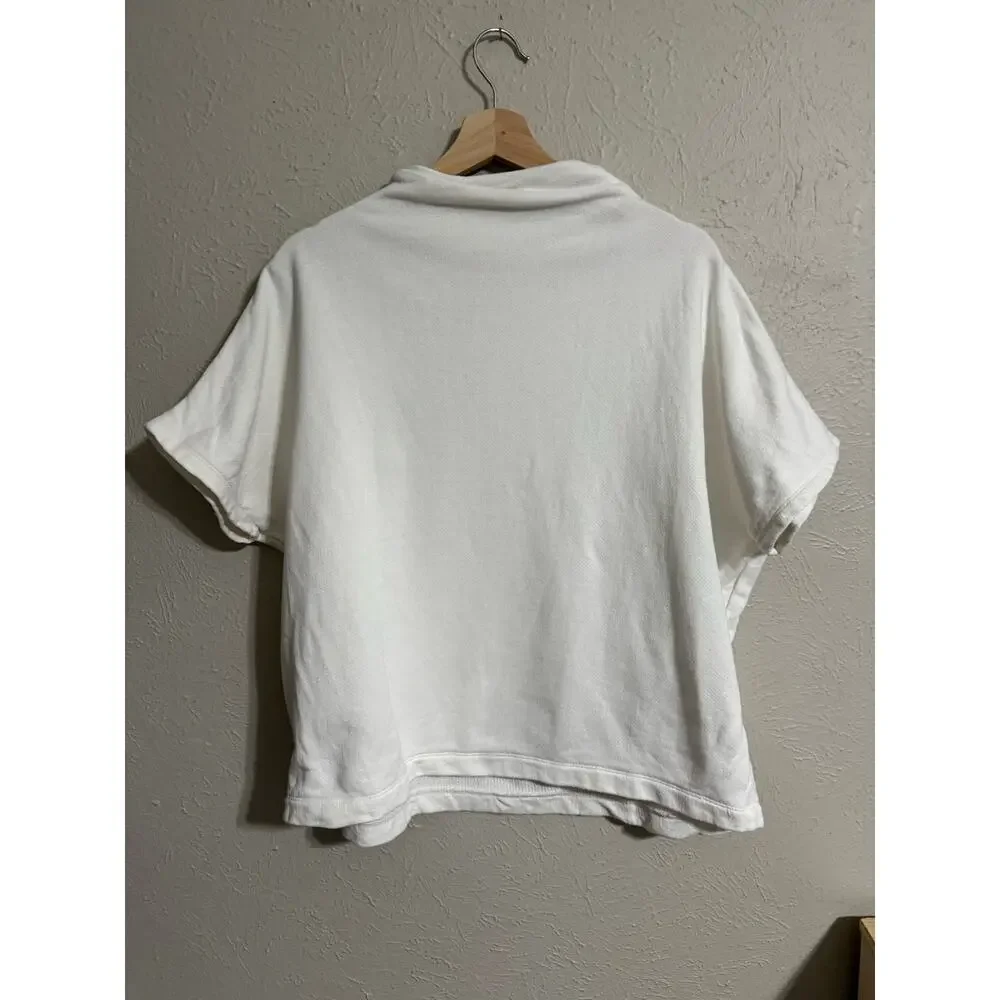 Ann Taylor Neutral Rolled Neck Short Sleeve Sweatshirt Oversized Small - Picture 3 of 3